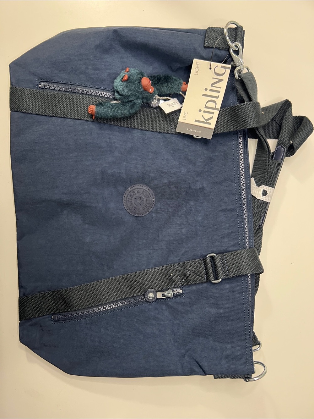 Kipling Navy and Black Messenger Bag with Monkey Charm